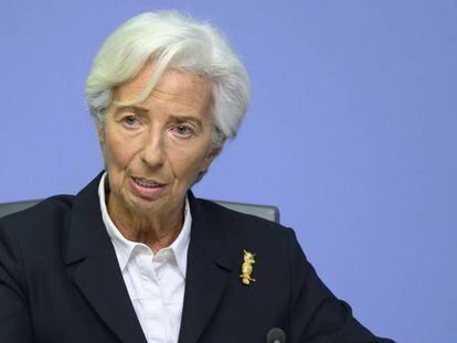 La presidenta del BCE Christine Lagarde, en rueda de prensa en enero en Fráncfort
