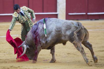 Morante de la Puebla, en un lance ayer en La Malagueta