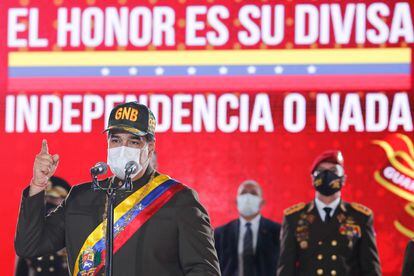 El presidente de Venezuela, Nicolás Maduro, habla durante la celebración de un nuevo aniversario de la Guardia Nacional Bolivariana, el 4 de agosto.