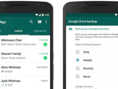 Nuevo interfaz de WhatsApp y Google Drive.