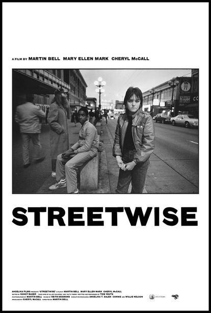 Cartel promocional del documental Streetwise, con una fotografía de Mary Ellen Mark en la que se ve a Tiny.