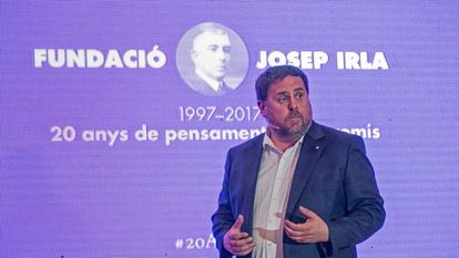 El 'exvicepresident' Oriol Junqueras, durante el aniversario número 20 de la Fundación Irla, en 2017