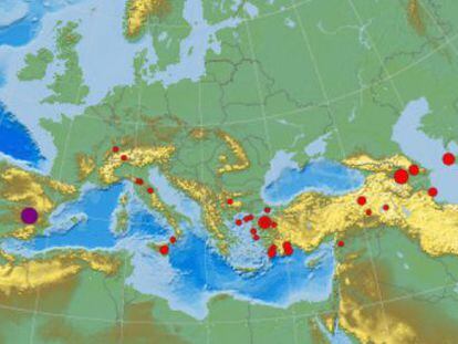 Movimientos sísmicos en las últimas 24 horas en Europa.