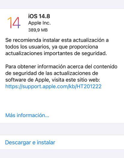 Actualización de iOS 14.8.
