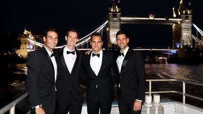 De izquierda a derecha: Rafael Nadal, Andy Murray, Roger Federer y Novak Djokovic, el jueves en la gala previa de la Laver Cup en Londres.