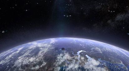 Impresión artística de uno de los satélites de Oneweb en órbita.