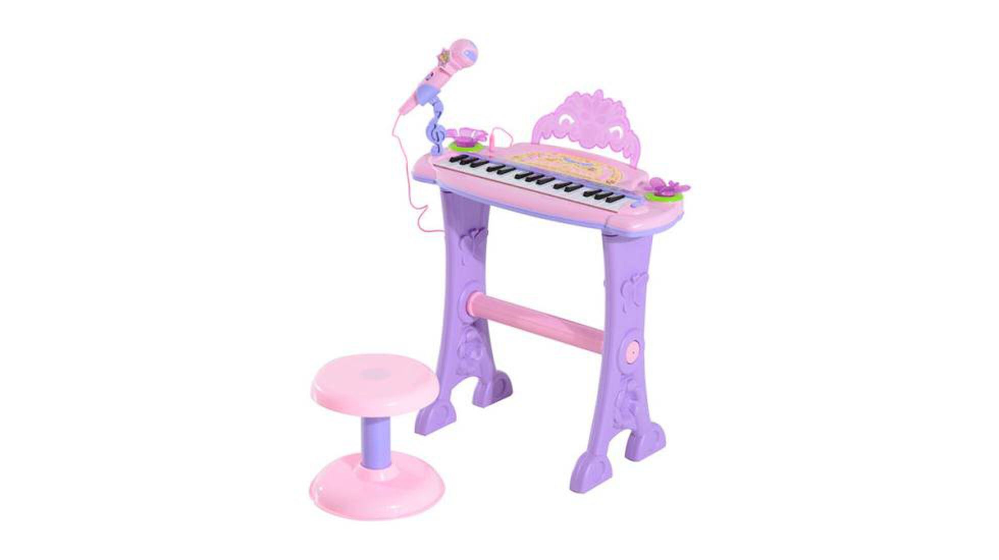 Piano, micrófono musical y taburete para niños, función de grabación,  batería de color rosa