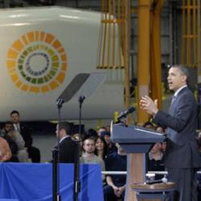 Barack Obama con los empleados de la planta de Pensilvania de Gamesa