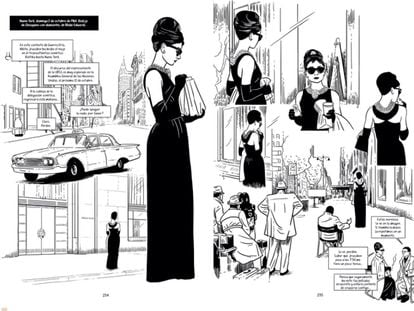 Doble página del cómic 'Audrey Hepburn', de Eileen Hofer y Christopher.