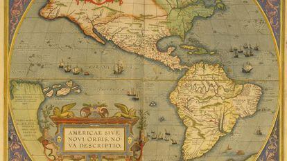 Mapa de Atlas Theatrum Orbis Terrarum de Abraham Ortelius. Año 1570. Museo naval. Exposición La exploración del Pacífico. 500 años de historia' que exhibirá Casa de América en Madrid, del 2 de octubre al 2 de febrero de 2014.