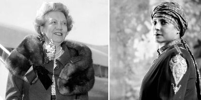 Elizabeth Arden, a su llegada a Londres en 1959, y, a la derecha, Helena Rubinstein. 