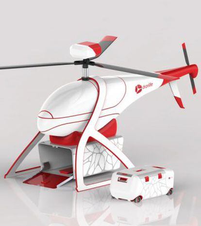 Prototipo del dronde DronLife, destinado a transporte de órganos.