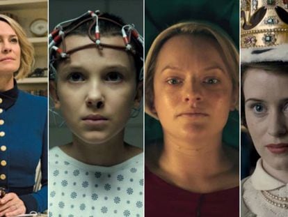 Robin Wright (House of Cards), Millie Bobby Brown (Stranger Things), Elisabeth Moss (The Handmaid's Tale) y Claire Foy (The Crown).