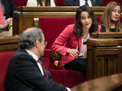 Quim Torra e Inés Arrimadas, durante el debate de política general.