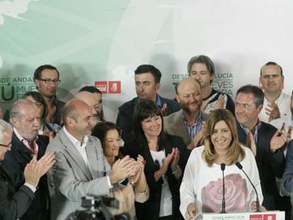 Susana D&iacute;az, este domingo tras conocer los resultados de las elecciones.