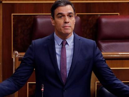 El presidente del Gobierno, Pedro Sánchez responde a las preguntas de la oposición durante la primera sesión de control al Gobierno.