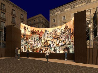 Recreación virtual de cómo lucirá el pesebre de la plaza de Sant Jaume de Barcelona, a partir del viernes.