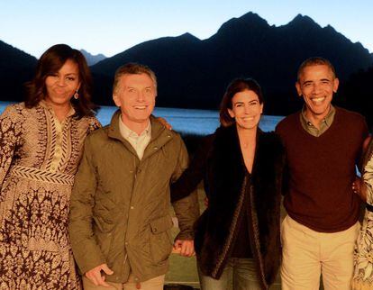 Los presidentes de Argentina, Mauricio Macri, y su par de los Estados Unidos, Barack Obama, junto a las primeras damas en San Carlos de Bariloche, Neuquén, Argentina.