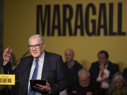 Ernest Maragall, en el acto de apoyo a su candidatura, este miércoles en Barcelona.