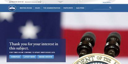 Mensaje que muestra la página www.whitehouse.gov/espanol.