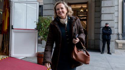 La vicepresidenta primera española, Nadia Calviño, en el homenaje a la Constitución en el Congreso de los Diputados, el miércoles.