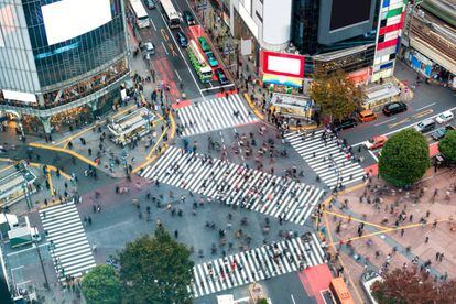 Vista aérea del paso de peatones de Shibuya, en Tokio.