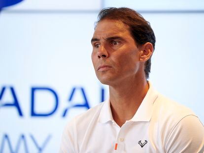 Rafa Nadal, durante la rueda de prensa en su academia.