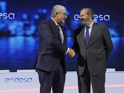 José Bogas y Juan Sánchez Calero, en la junta de Endesa.