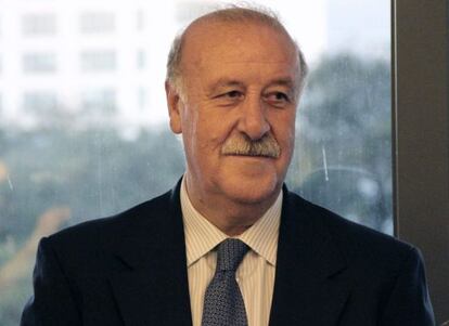 Vicente del Bosque durante el acto en Bruselas.