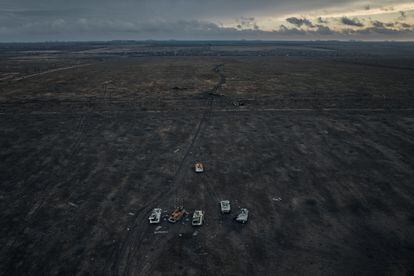 Russian military vehicles destroyed on the Avdiivka front in eastern Ukraine on December 23. 