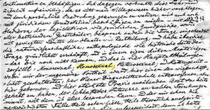 Manuscrito de Karl Maria Kertbeny datado en 1868 donde se emplea por primera vez la palabra "homosexual".