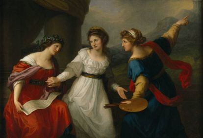 'Autorretrato de la artista, que duda entre las artes de la música y la pintura' (1794), óleo de Angelica Kauffman.