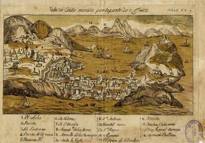 Grabado del cerco a la ciudad de Ceuta en 1790, de autor anónimo.