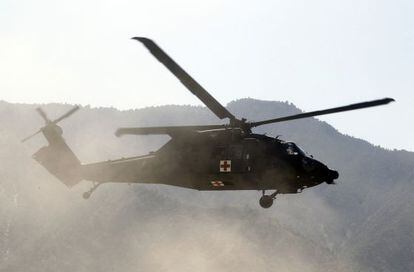 Un helicóptero estadounidense en la base de Bostic, Afganistán. 