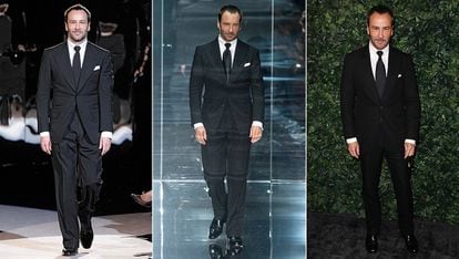 Tom Ford

Aunque la corbata no es imprescindible para él (muchas veces se ha dejado ver con esmoquin y camisa blanca desabrochada), Tom Ford es fanático de los trajes oscuros y es difícil pillarle con estilismos relajados.