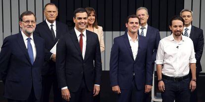 Els quatre candidats a la presidència del Govern espanyol abans del debat.