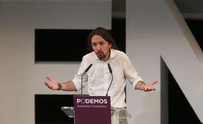 Iglesias, en la clausura de la asamblea de Podemos, el mes pasado.