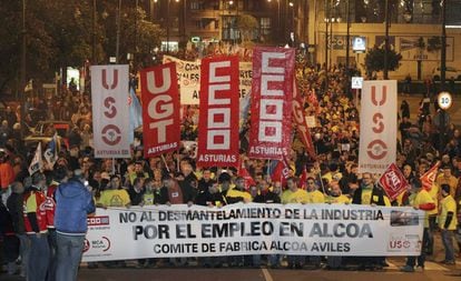 Manifestación contra el cierre de Alcoa en Avilés.