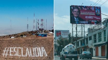 Publicidad a favor Claudia Sheinbaum y Marcelo Ebrard, en Tijuana y Toluca, respectivamente.