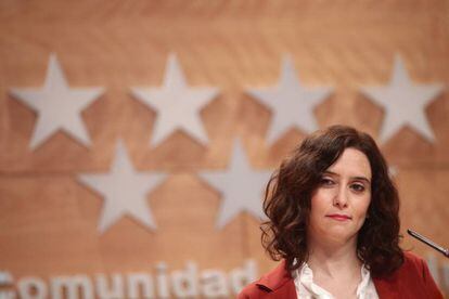Isabel Díaz Ayuso, tras el consejo de Gobierno del miércoles.
