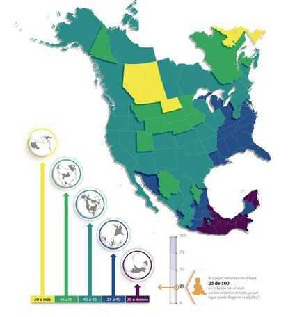 Niveles de movilidad social comparables en regiones de Norteamérica.