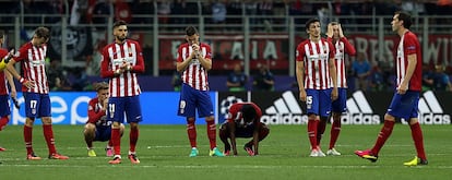 Los jugadores del Atlético de Madrid al final de la tanda de penaltis.