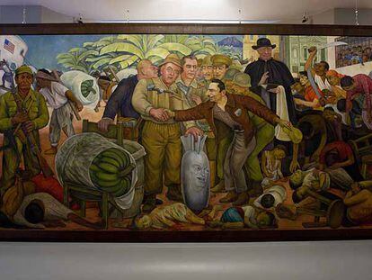 Mural Gloriosa victoria, de Diego Rivera, que durante más de 40 años estuvo desaparecido y se exhibe en una exposición en México.