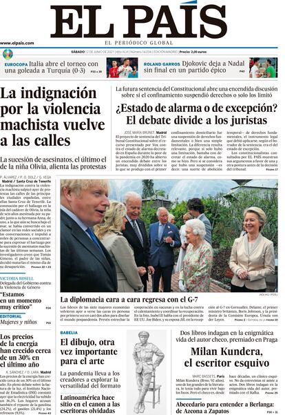Portada de EL PAÍS del 12 de junio de 2021.
