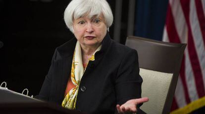 La presidenta de la Fed, Janet Yellen, ayer.