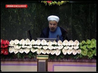 Rohaní, durante su discurso de jura de la presidencia. / REUTERS LIVE