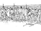 Un dels dibuixos de Josep Bartoli al llibre 'La retirada', sobre els republicans espanyols als camps de concentració del sud de França.