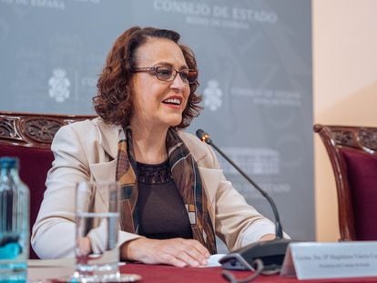 La presidenta del Consejo de Estado, Magdalena Valerio Cordero, durante la presentación de la Memoria del Consejo de Estado 2022, en la sede del Consejo de Estado, a finales de noviembre.