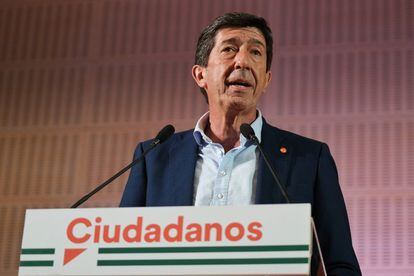 El exvicepresidente de la Junta de Andalucía, Juan Marín, el pasado 19 de junio, durante la noche electoral, en la que anunció su dimisión.