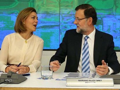 Rajoy y Cospedal hoy en la junta general del PP.
